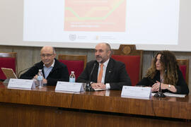 Cristóbal Montoro, Eugenio Luque y Macarena Parrado. XII Jornadas Andaluzas de Enseñanza de Economía. Facultad de Ciencias Económicas y Empresariales. Febrero de 2019