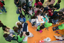 Estand de la Facultad de Ciencias de la Salud. Jornadas de Puertas Abiertas de la Universidad de Málaga. Complejo Polideportivo Universitario. Abril de 2018