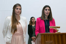 Intervención de una alumna en su graduación de Máster de la Facultad de Ciencias Económicas y Empresariales de la Universidad de Málaga. Paraninfo. Mayo de 2017
