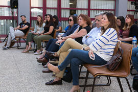 Asistentes a la conferencia "Dialogando" con Clara Jiménez. Facultad de Ciencias de la Comunicación. Mayo de 2019