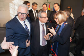 José Sánchez Maldonado, Adelaida de la Calle y José Ángel Narváez tras su toma de posesión como Rector de la Universidad de Málaga. Palacio de San Telmo, Sevilla. Enero de 2016