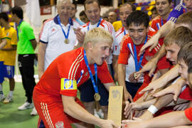 Medalla de oro para Rusia. Acto de clausura y entrega de medallas. 14º Campeonato del Mundo Universitario de Fútbol Sala 2014 (FUTSAL). Antequera. Julio de 2014