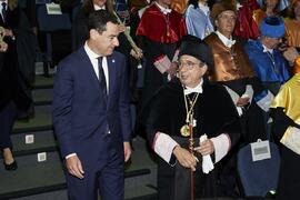 Juan Manuel Moreno Bonilla y José Ángel Narváez Bueno. Solemne Acto de Apertura del Curso Académico 2022/2023 de las Universidades Andaluzas. Escuela Técnica Superior de Ingeniería Informática y Telecomunicaciones. Septiembre de 2022