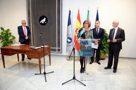 Adelaida de la Calle en la toma de posesión de Antonio Morales como Presidente del Consejo Social de la Universidad de Málaga. Abril de 2014