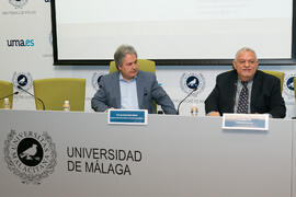 Juan Antonio García Galindo y Eliseo Colón. Jornada "Situación actual de Puerto Rico. Cooperación internacional y oportunidades de negocio en la isla". Edificio del Rectorado. Diciembre de 2017