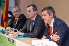 José Ángel Narváez, Pedro Duque y Juan Teodomiro López. Reunión con el ministro de Ciencia, Innovación y Universidades, en el edificio The Green Ray. Campus de Teatinos. Junio de 2018