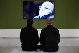 Instalación de vídeo. Exposición "Aguatintas por Seguiriyas", de Eugenio Chicano. Palacio Episcopal de Málaga. Enero de 2019