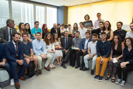 Alumnos con el ministro Pedro Duque en su visita al edificio The Green Ray. Campus de Teatinos. Junio de 2018