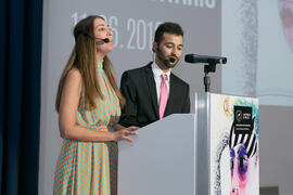 María Guerrero y Guillermo Villalobos presentan la Gala del Deporte Universitario 2018. Escuela Técnica Superior de Ingeniería de Telecomunicaciones. Junio de 2018