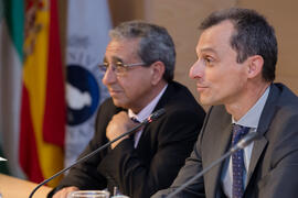 José Ángel Narváez y Pedro Duque. Reunión con el ministro de Ciencia, Innovación y Universidades, en el edificio The Green Ray. Campus de Teatinos. Junio de 2018