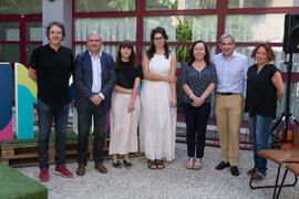 Foto de grupo. "Dialogando" con Clara Jiménez. Facultad de Ciencias de la Comunicación. Mayo de 2019