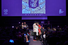 José Corbacho y Tecla Lumbreras en la gala de inauguración de la 31ª edición de Fancine de la Universidad de Málaga. Cine Albéniz. Noviembre de 2021