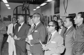 Málaga. Visita de las autoridades a la inauguración de la exposición en el Museo Provincial de Bellas Artes. Julio de 1963