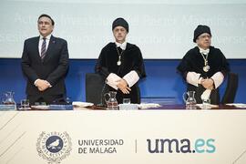 José Carlos Gómez, Teodomiro López y José Ángel Narváez. Toma de posesión del Rector de la Universidad de Málaga y su equipo de gobierno. Paraninfo. Marzo de 2024
