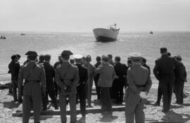 Málaga. Bendición y botadura del casco del buque pesquero Torcal. Marzo de 1963