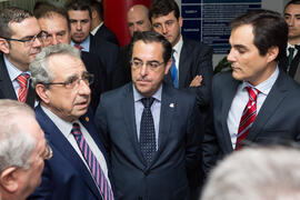 José Ángel Narváez, Miguel Briones y José Antonio Nieto, Secretario de Estado de Seguridad, en su visita a Aeorum. Edificio de Institutos Universitarios. Febrero de 2017
