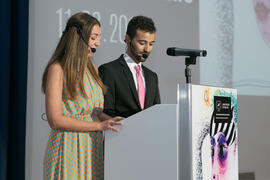 María Guerrero y Guillermo Villalobos presentan la Gala del Deporte Universitario 2018. Escuela Técnica Superior de Ingeniería de Telecomunicaciones. Junio de 2018