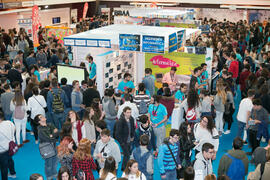Estand de Informática en las Jornadas de Puertas Abiertas de la Universidad de Málaga. Complejo Polideportivo Universitario. Marzo de 2017