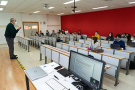Aula de la Facultad de Ciencias de la Comunicación de la Universidad de Málaga. Campus de Teatinos. Octubre de 2020