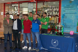 Intervención de José Ángel Narváez. Entrega de la Copa del Rey de fútbol sala de BeSoccer UMA Antequera a la Universidad. Complejo Polideportivo Universitario. Mayo de 2022