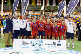 Medalla de oro para Rusia. Acto de clausura y entrega de medallas. 14º Campeonato del Mundo Universitario de Fútbol Sala 2014 (FUTSAL). Antequera. Julio de 2014