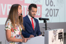 María Guerrero y Guillermo Villalobos presentan la Gala del Deporte Universitario 2017. Escuela Técnica Superior de Ingeniería de Telecomunicaciones. Junio de 2017