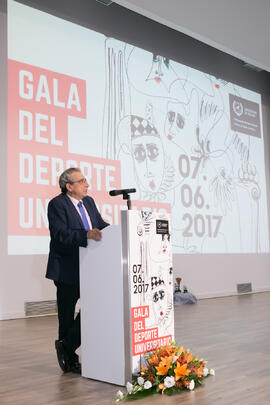 Intervención de José Ángel Narváez en la Gala del Deporte Universitario 2017. Escuela Técnica Superior de Ingeniería de Telecomunicaciones. Junio de 2017
