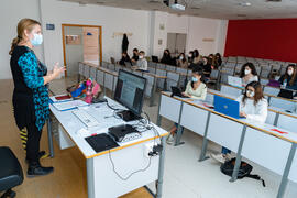 Aula de la Facultad de Ciencias de la Comunicación de la Universidad de Málaga. Campus de Teatinos. Octubre de 2020