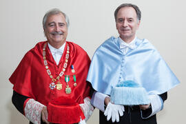 Retrato de José María Martín Delgado y Antonio Soler previo a su investidura como Doctor "Honoris Causa" por la Facultad de Filosofía y Letras de la Universidad de Málaga. Paraninfo. Junio de 2016