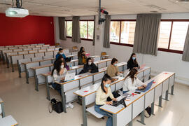 Aula de la Facultad de Ciencias de la Comunicación de la Universidad de Málaga. Campus de Teatinos. Octubre de 2020