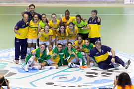 Jugadoras de Brasil. Partido Brasil contra España. 14º Campeonato del Mundo Universitario de Fútbol Sala 2014 (FUTSAL). Antequera. Julio de 2014