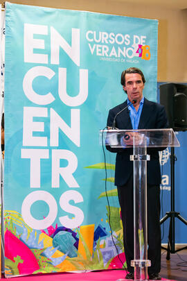 José María Aznar. Encuentro en los Cursos de Verano de la Universidad de Málaga. Edificio del Rectorado. Julio de 2018