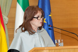 Michelle Mattelart en su investidura como Doctora "Honoris Causa" por la Facultad de Ciencias de la Comunicación de la Universidad de Málaga. Rectorado. Abril de 2014