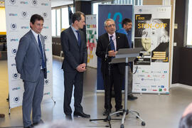 Rafael Ventura, Pedro Duque y José Ángel Narváez. Visita del ministro de Ciencia, Innovación y Universidades al edificio The Green Ray. Campus de Teatinos. Junio de 2018