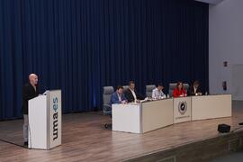 Intervención de Abraham Cortés. Debate electoral entre los candidatos a Rector de la Universidad de Málaga. Escuela Técnica Superior de Ingeniería Informática y Telecomunicaciones. Noviembre de 2023