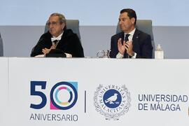 José Ángel Narváez y Juan Manuel Moreno. Solemne Acto de Apertura del Curso Académico 2022/2023 de las Universidades Andaluzas. Escuela Técnica Superior de Ingeniería Informática y Telecomunicaciones. Septiembre de 2022
