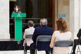 Intervención de Mariluz Reguero. Inauguración de la exposición "Eugenio Chicano Siempre". Museo de Málaga. Mayo de 2021