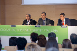 José Ángel Narváez, Pedro Duque y Juan Teodomiro López. Reunión con el ministro de Ciencia, Innovación y Universidades, en el edificio The Green Ray. Campus de Teatinos. Junio de 2018
