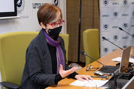 Isabel Jiménez. Inauguración del Día Internacional Contra la Violencia Machista. Edificio del Rectorado de la Universidad de Málaga. Noviembre de 2020