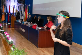 Intérprete de signos. Apertura del Curso Académico 2020/2021 de la Universidad de Málaga. Paraninfo. Septiembre de 2020