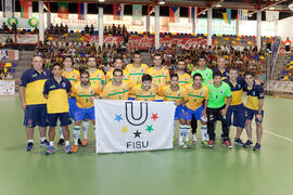 Jugadores de Brasil. Partido Rusia contra Brasil. 14º Campeonato del Mundo Universitario de Fútbol Sala 2014 (FUTSAL). Antequera. Julio de 2014
