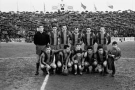 Málaga. Partido de fútbol Málaga-Barcelona. Estadio de la Rosaleda. Febrero de 1963