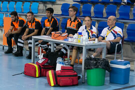 Equipo médico y Protección Civil. Partido Universidad de Málaga - Universidad de Basilea. Categoría masculina. Campeonato Europeo Universitario de Balonmano. Antequera. Julio de 2017