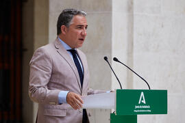 Intervención de Elías Bendodo en la inauguración de la exposición "Eugenio Chicano Siempre". Museo de Málaga. Mayo de 2021