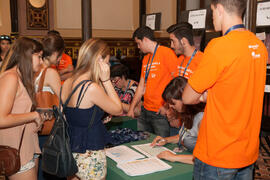 Entrega de acreditaciones. Olimpiada Española de Economía, Fase Nacional. Sala Unicaja de Conciertos María Cristina. Málaga. Junio de 2015