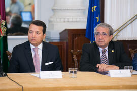Álex Mejía y José Ángel Narváez. Presentación del Centro Internacional de Autoridades y Líderes. Ayuntamiento de Málaga. Julio de 2018