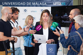 Intervención de Camila Mazzola. Inauguración de la exposición "Aguyjevete 2019. Muestra MBYA GUARANÍ". Edificio del Rectorado de la Universidad de Málaga. Junio de 2019