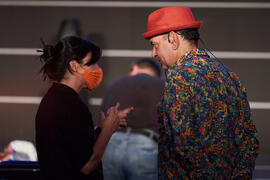 Alessandra García y José Corbacho. Ensayo de la gala de inauguración de la 31ª edición de Fancine de la Universidad de Málaga. Cine Albéniz. Noviembre de 2021