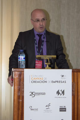 Intervención de Daniel Salobreña. Jornada de clausura del I Concurso de Creación de Empresas. Facultad de Ciencias Económicas y Empresariales. Málaga. Mayo de 2015