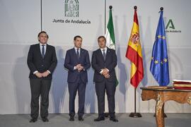José Carlos Gómez, Juan Manuel Moreno y Teodomiro López. Toma de posesión de D. Teodomiro López Navarrete como Rector de la Universidad de Málaga. Palacio de San Telmo, Sevilla. Febrero de 2024